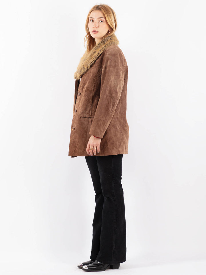 Vintage 90's Women Suede Sherpa Coat in BeigeV9712