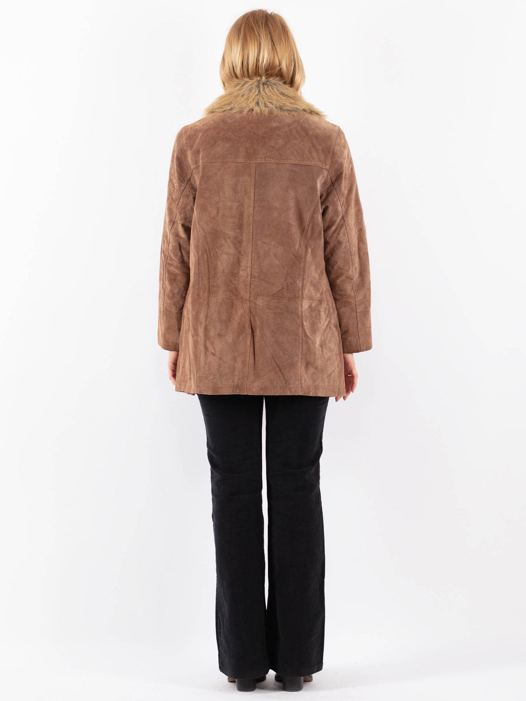 Vintage 90's Women Suede Sherpa Coat in BeigeV9712
