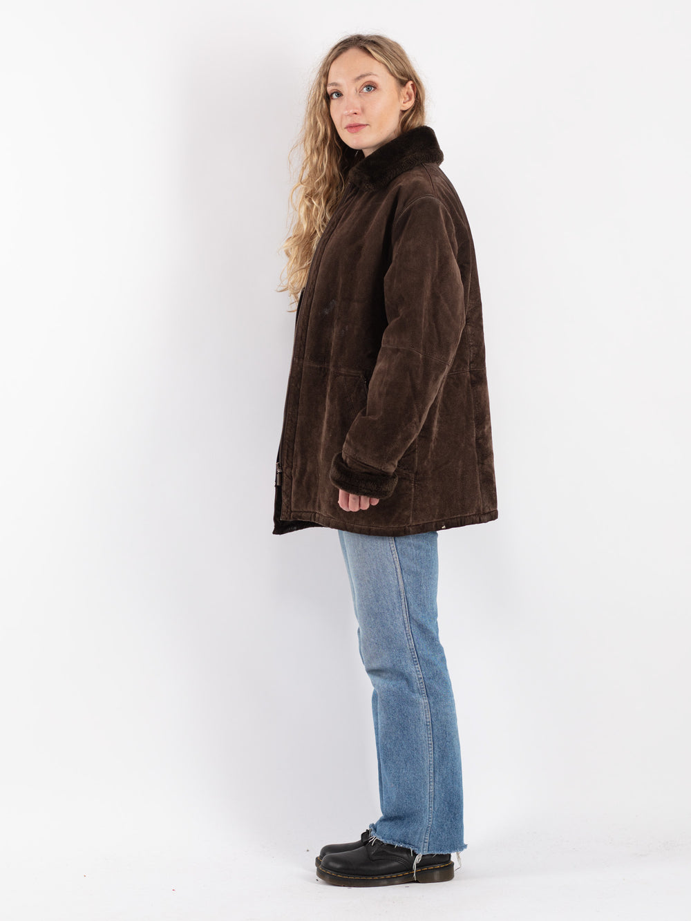 Vintage 90's Women Suede Sherpa Coat in BrownV9100
