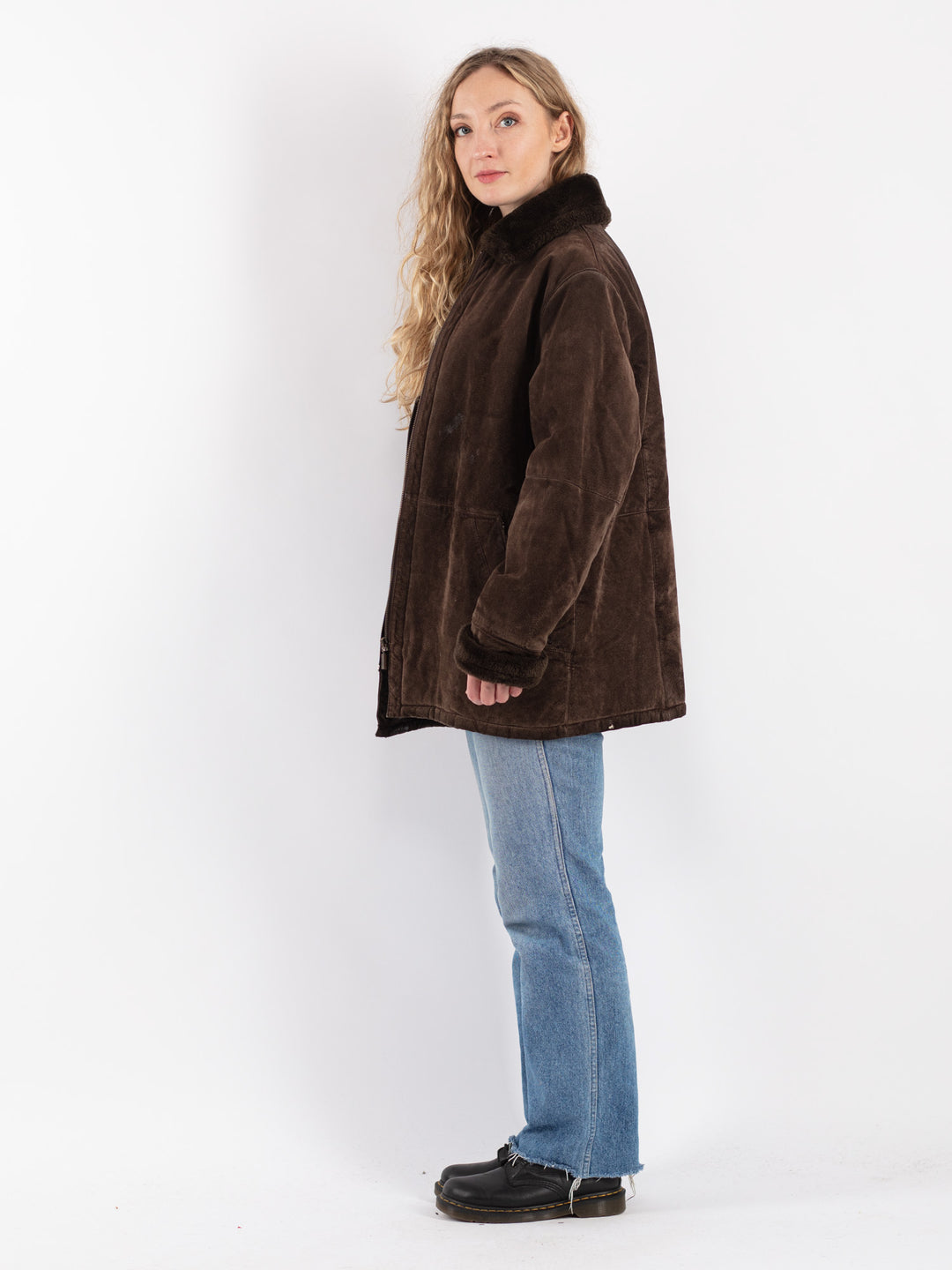 Vintage 90's Women Suede Sherpa Coat in BrownV9100