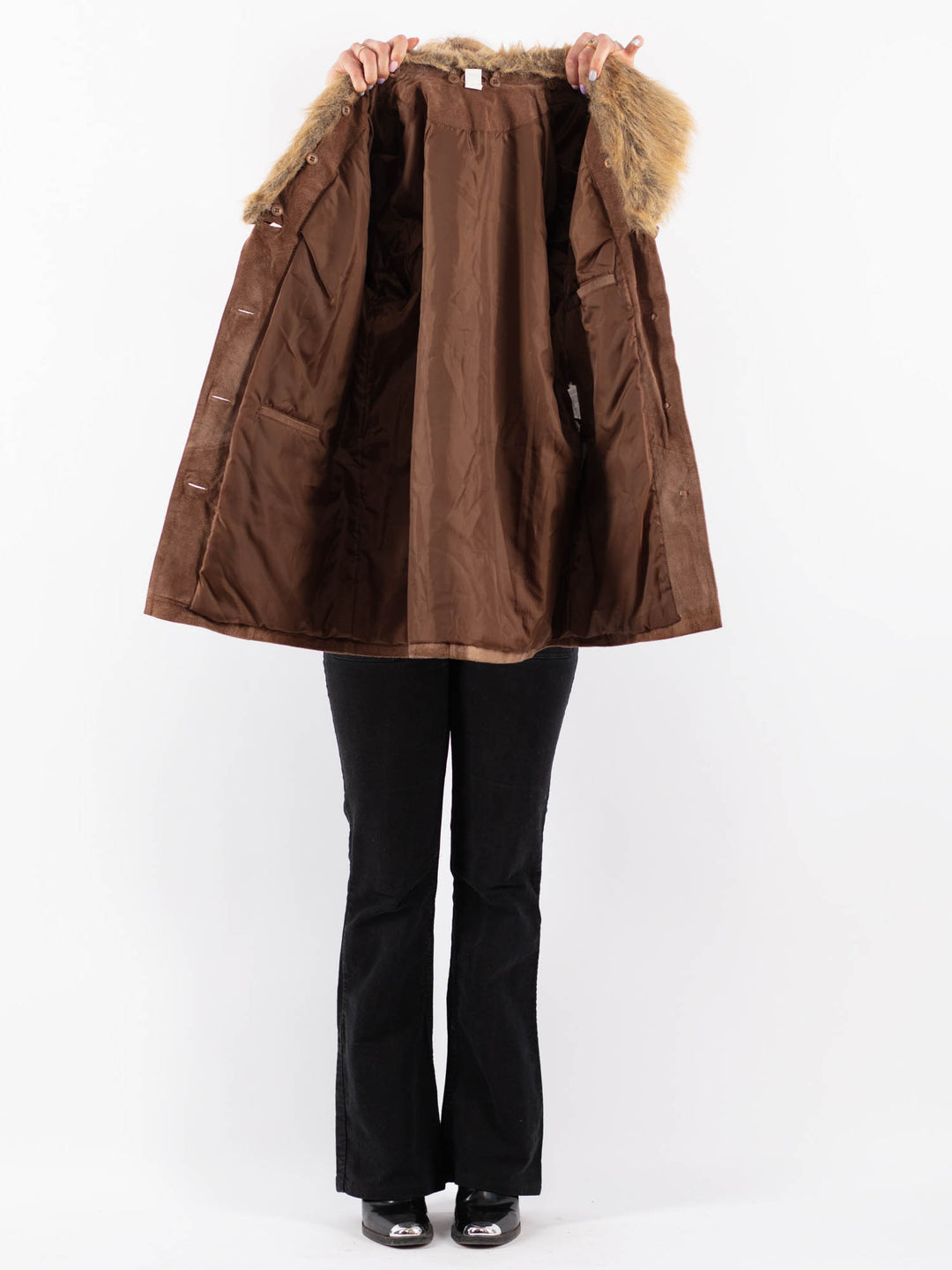 Vintage 90's Women Suede Sherpa Coat in BeigeV9712