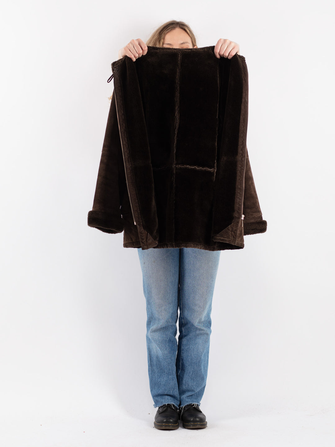 Vintage 90's Women Suede Sherpa Coat in BrownV9100