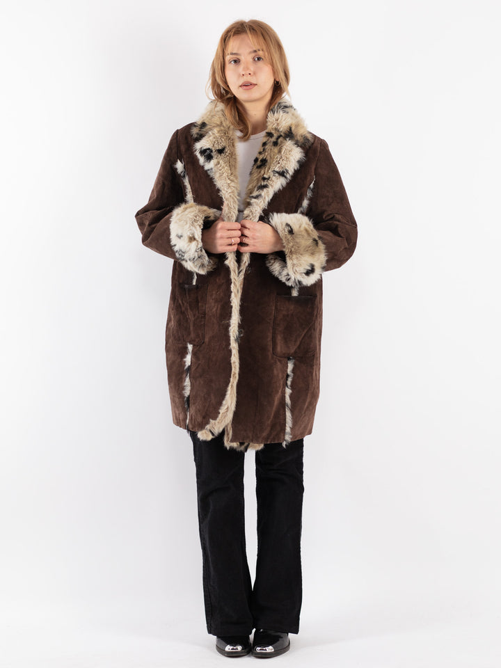 Vintage 90's Women Suede Sherpa Coat in Brown
