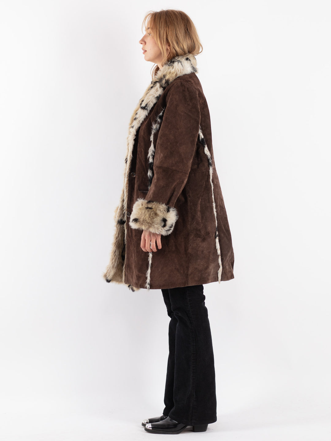 Vintage 90's Women Suede Sherpa Coat in Brown