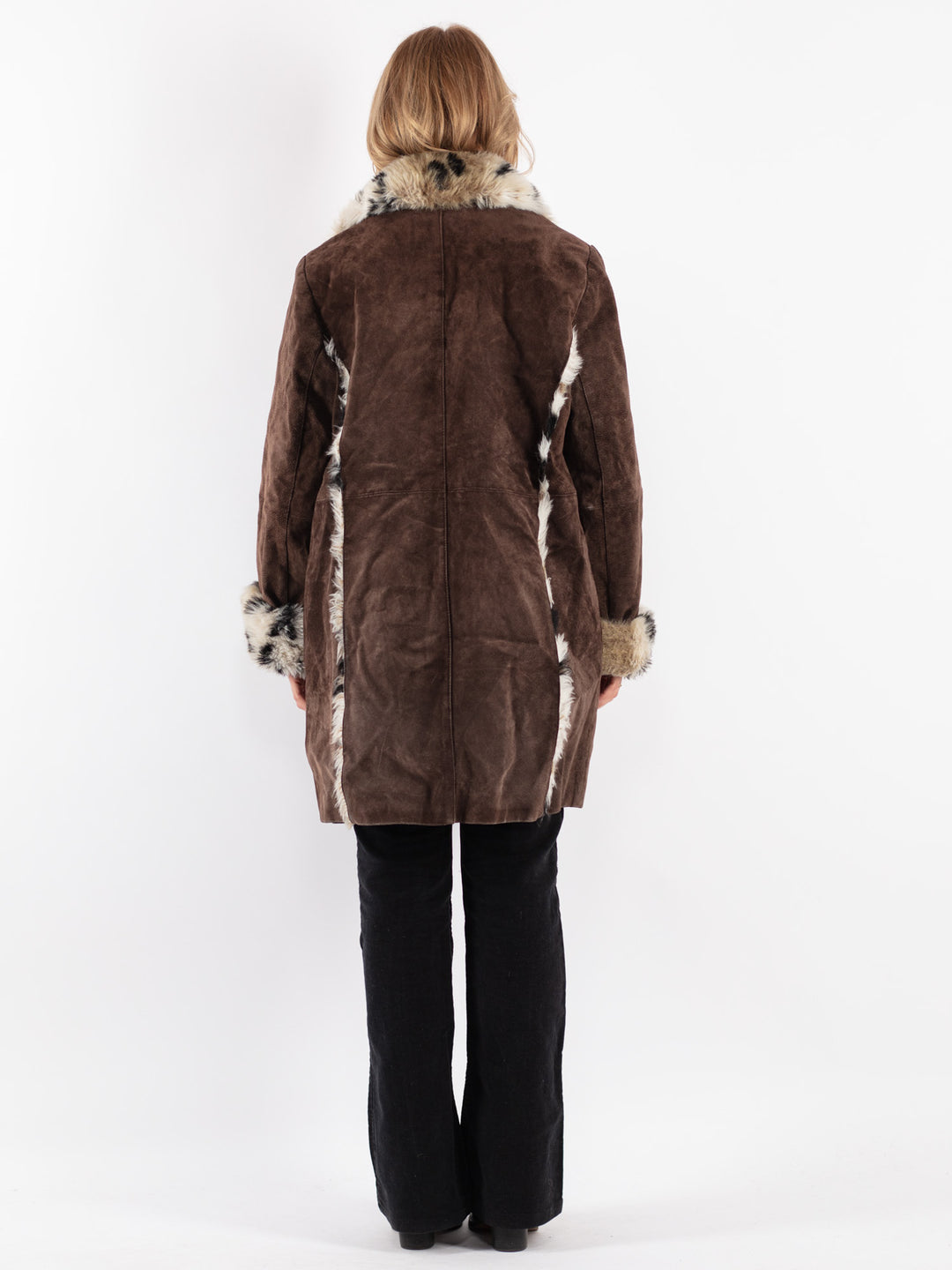 Vintage 90's Women Suede Sherpa Coat in Brown