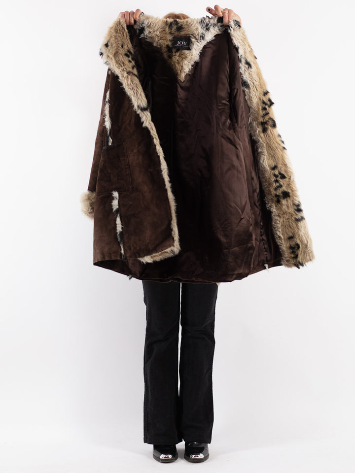 Vintage 90's Women Suede Sherpa Coat in Brown