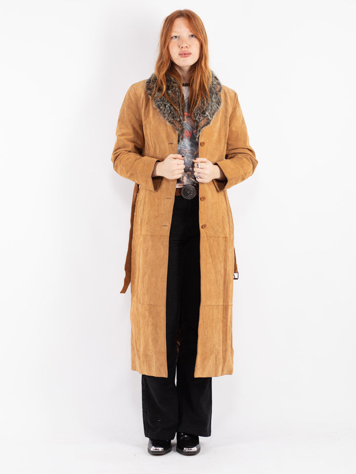 Vintage 90's Women Suede Sherpa Coat in Beige