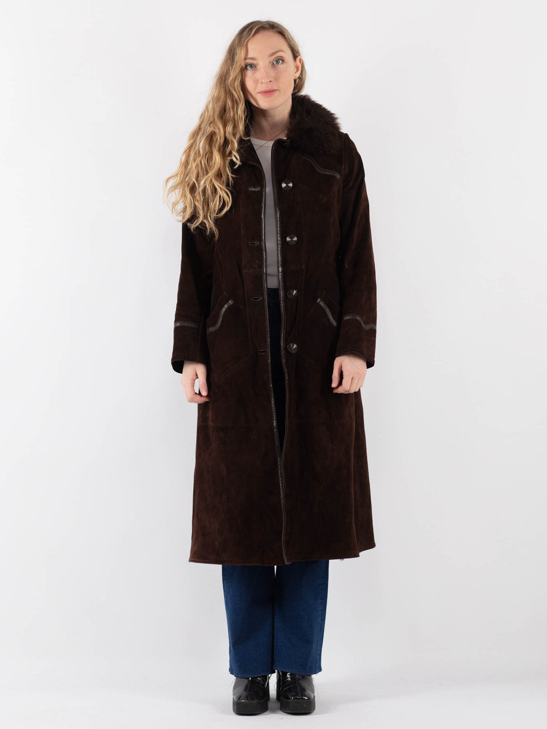 Vintage 90's Women Suede Sherpa Coat in BrownV9409
