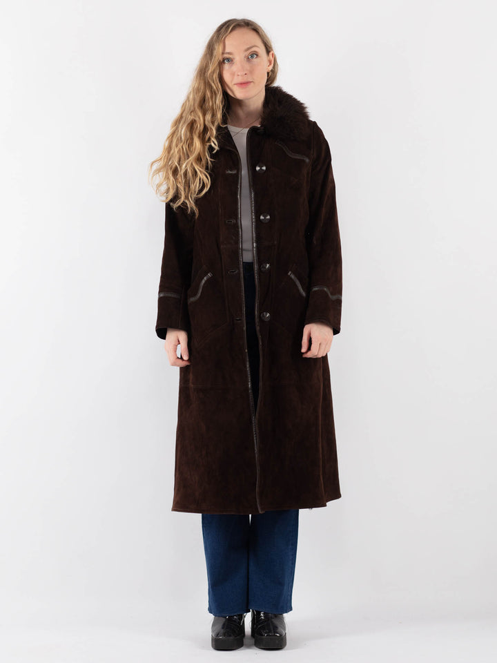 Vintage 90's Women Suede Sherpa Coat in BrownV9409