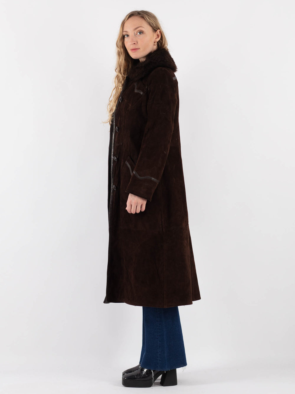 Vintage 90's Women Suede Sherpa Coat in BrownV9409