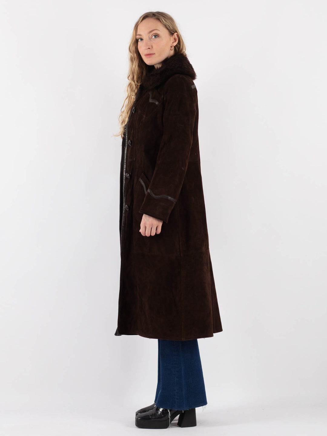 Vintage 90's Women Suede Sherpa Coat in BrownV9409