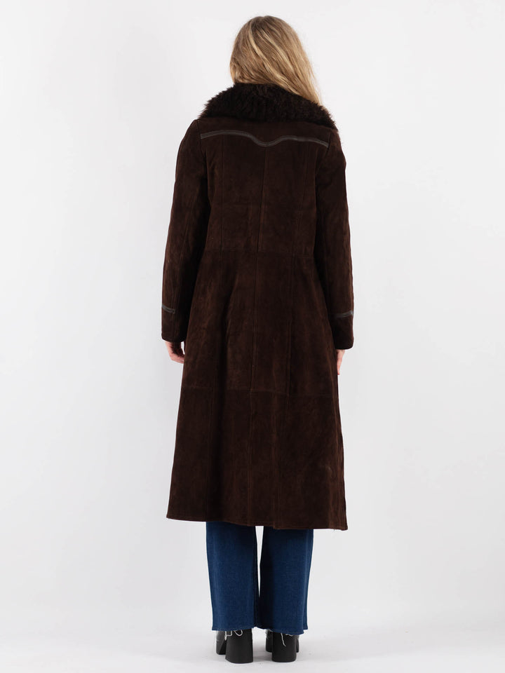 Vintage 90's Women Suede Sherpa Coat in BrownV9409