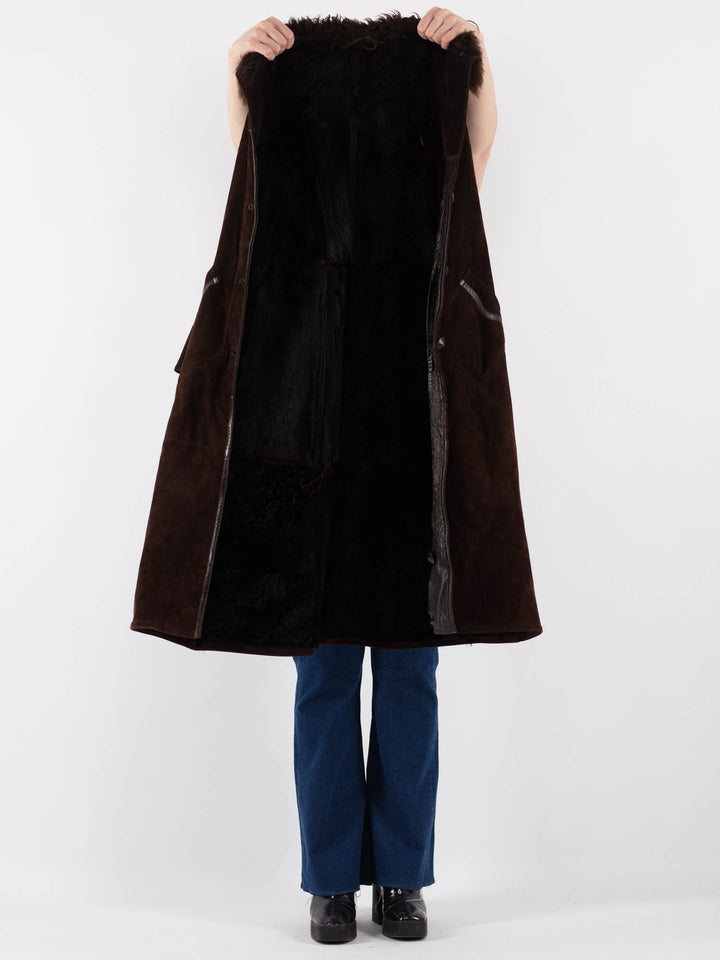 Vintage 90's Women Suede Sherpa Coat in BrownV9409