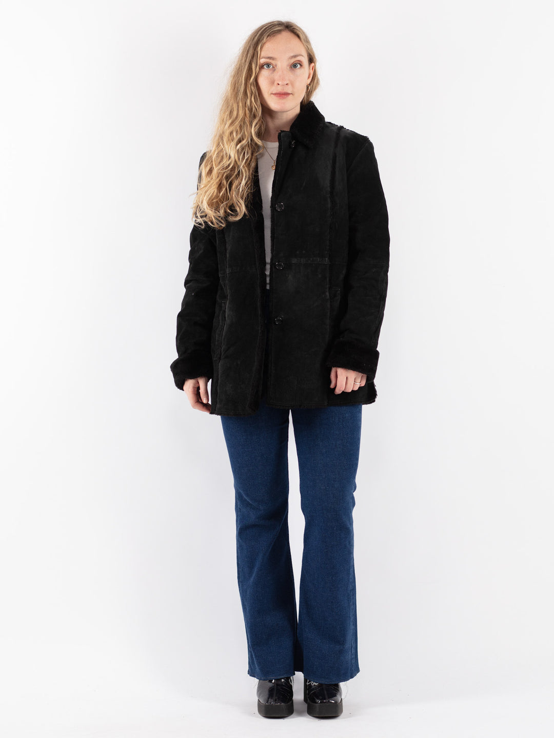 Vintage 90's Women Suede Sherpa in Black