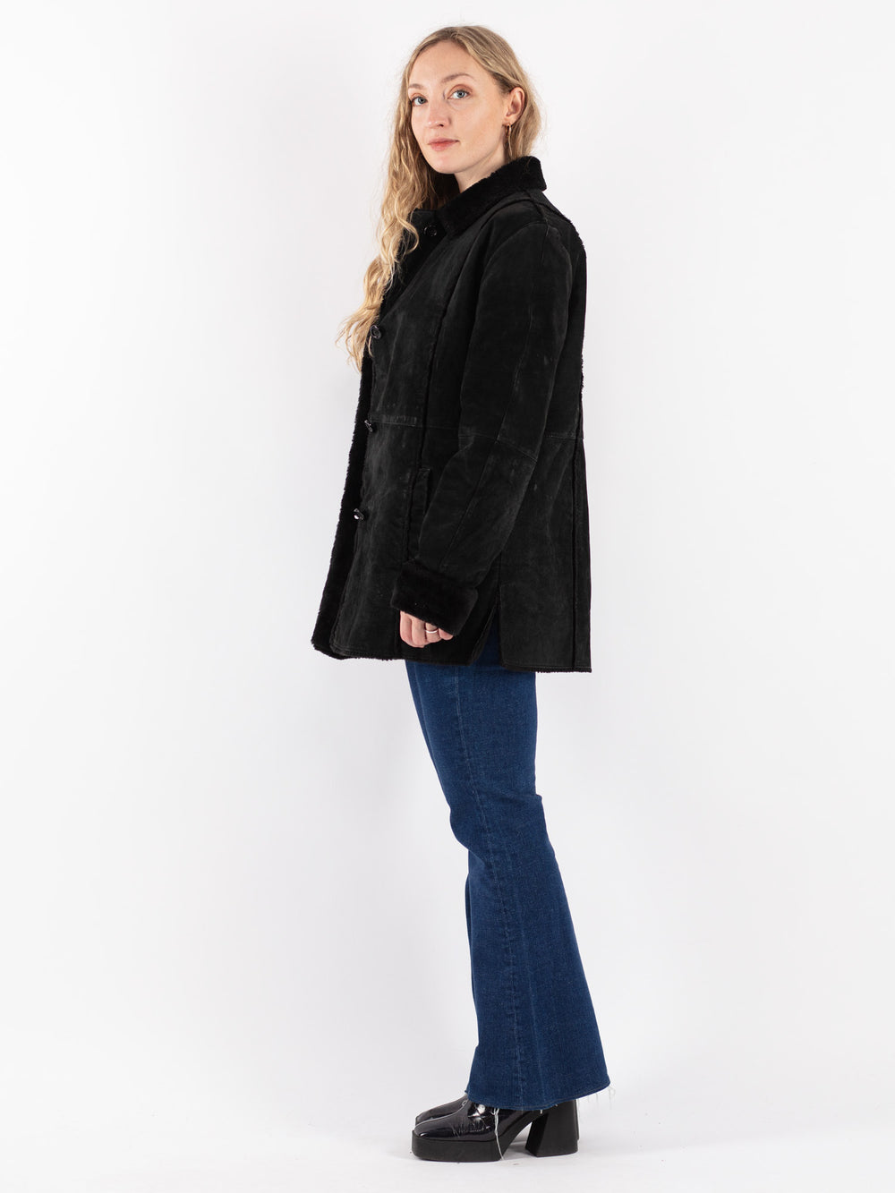 Vintage 90's Women Suede Sherpa in Black