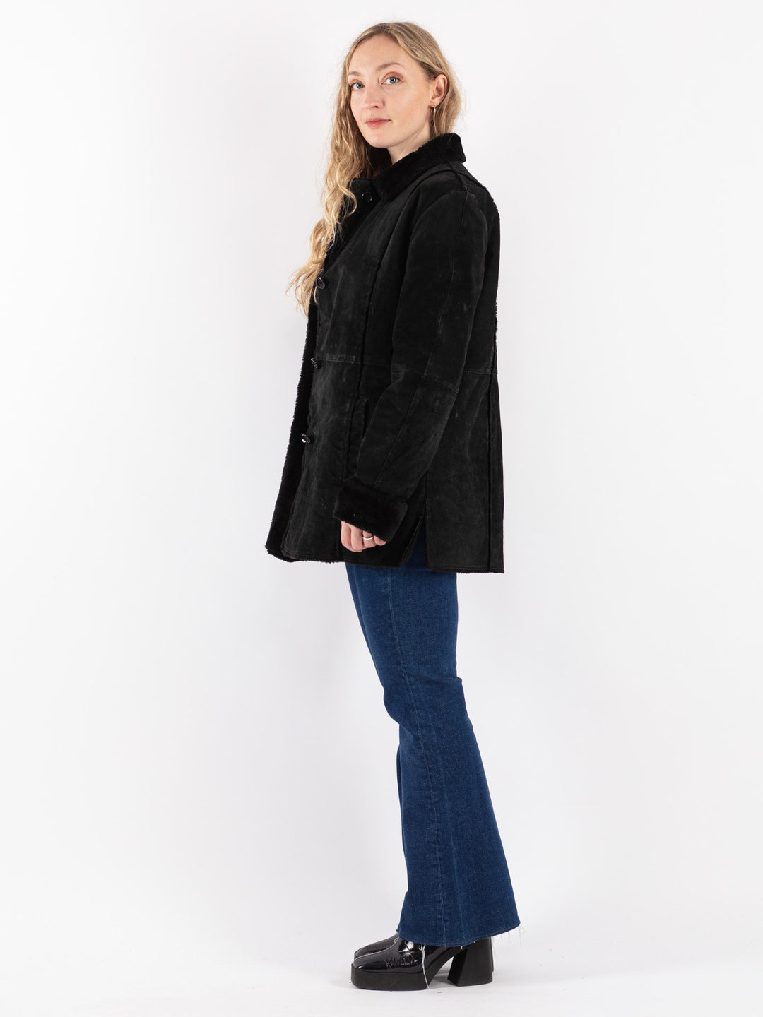 Vintage 90's Women Suede Sherpa in Black