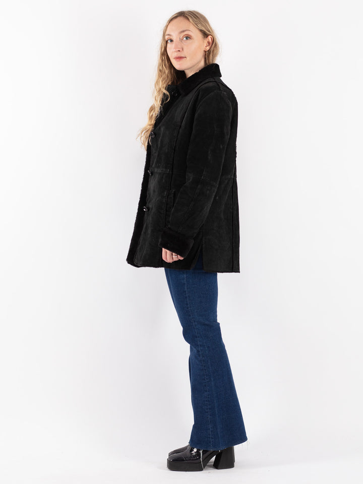 Vintage 90's Women Suede Sherpa in Black
