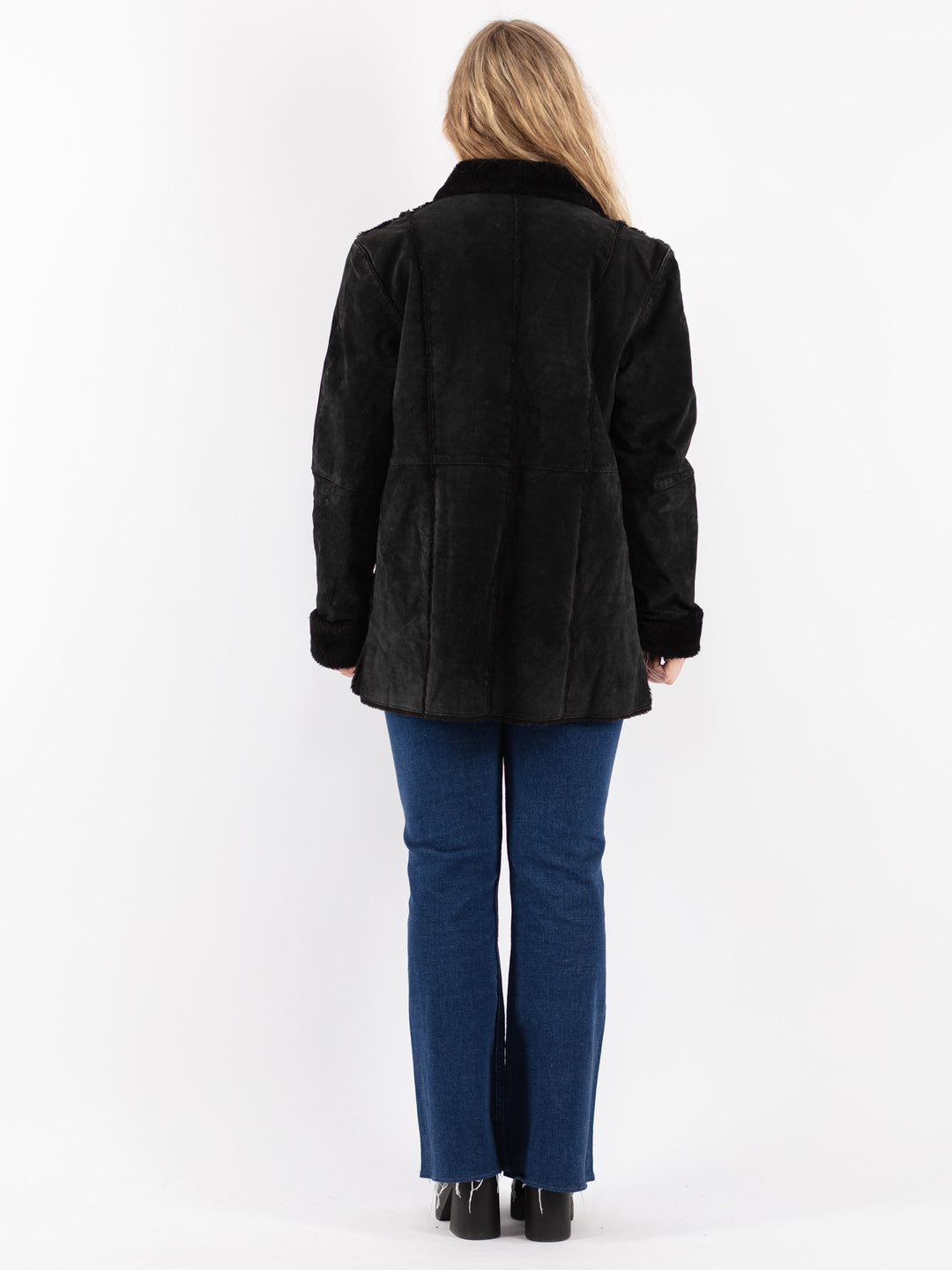 Vintage 90's Women Suede Sherpa in Black