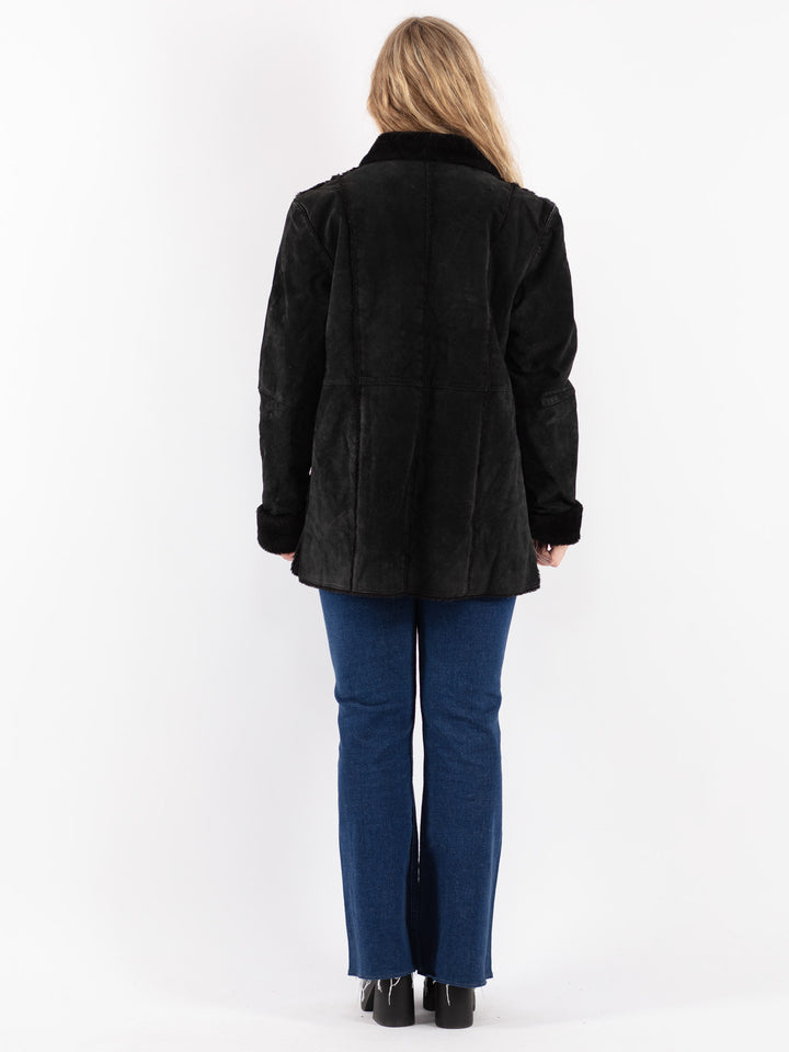 Vintage 90's Women Suede Sherpa in Black