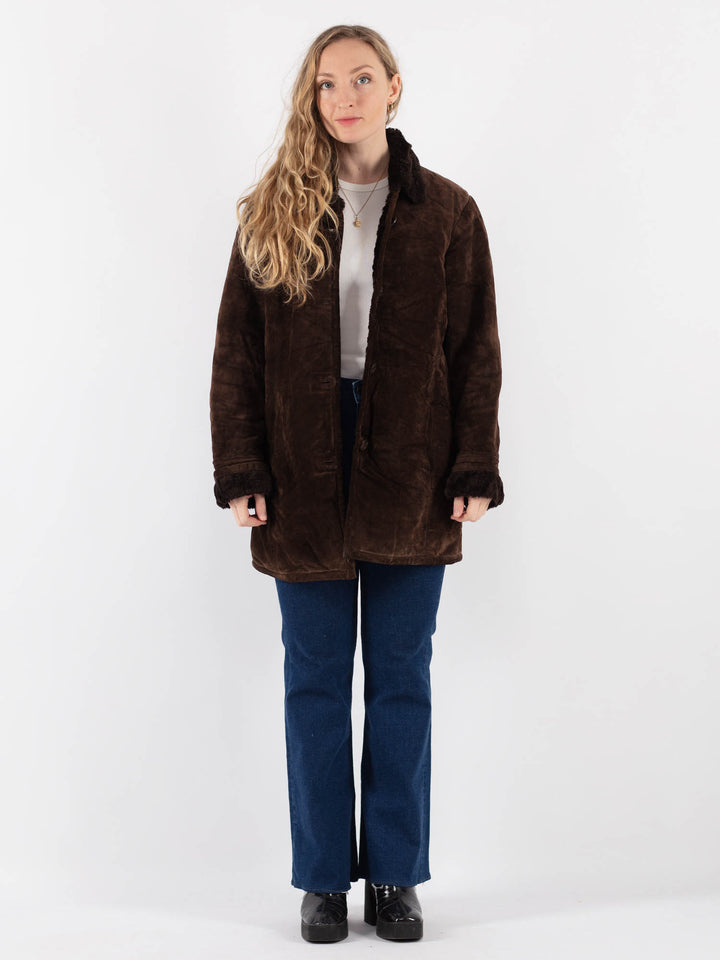 Vintage 90's Men Suede Sherpa Coat in Brown