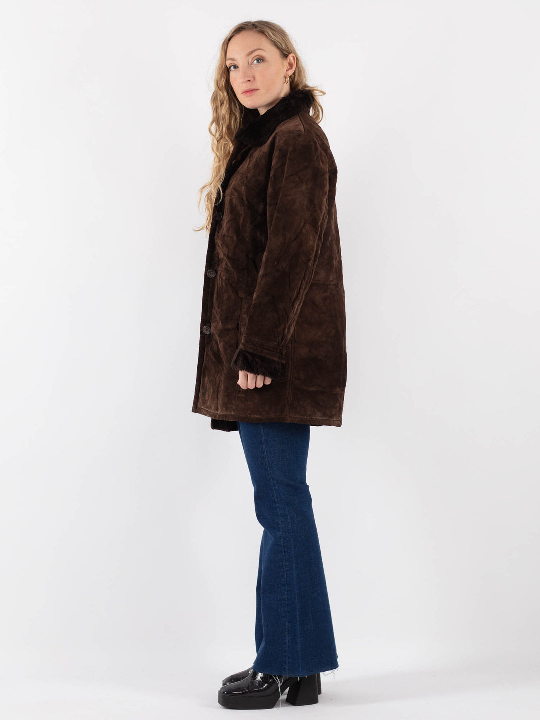 Vintage 90's Men Suede Sherpa Coat in Brown