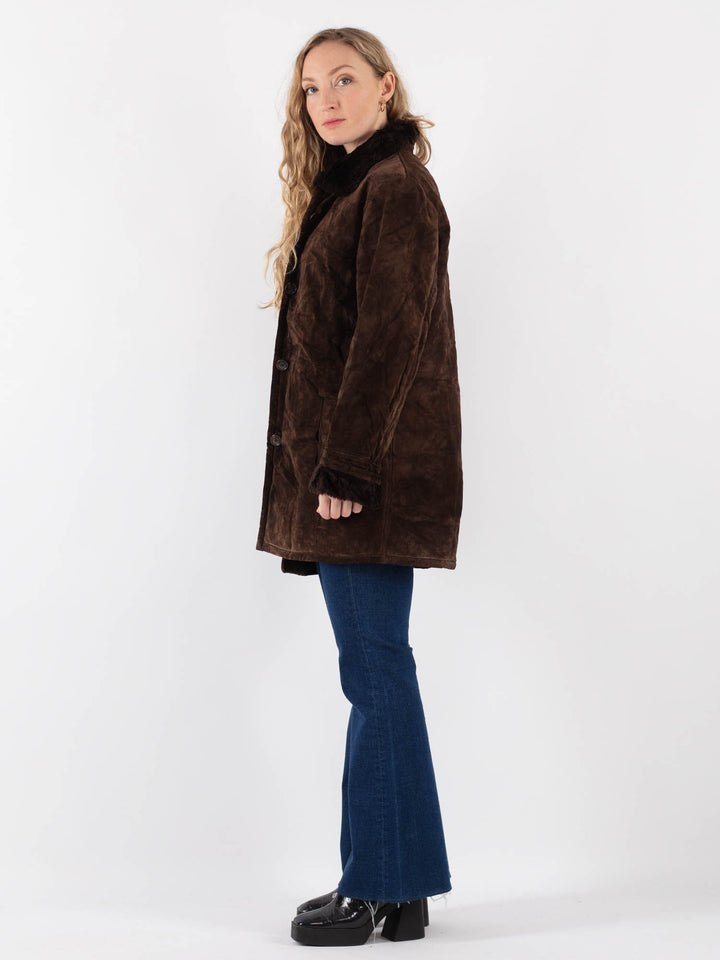 Vintage 90's Men Suede Sherpa Coat in Brown
