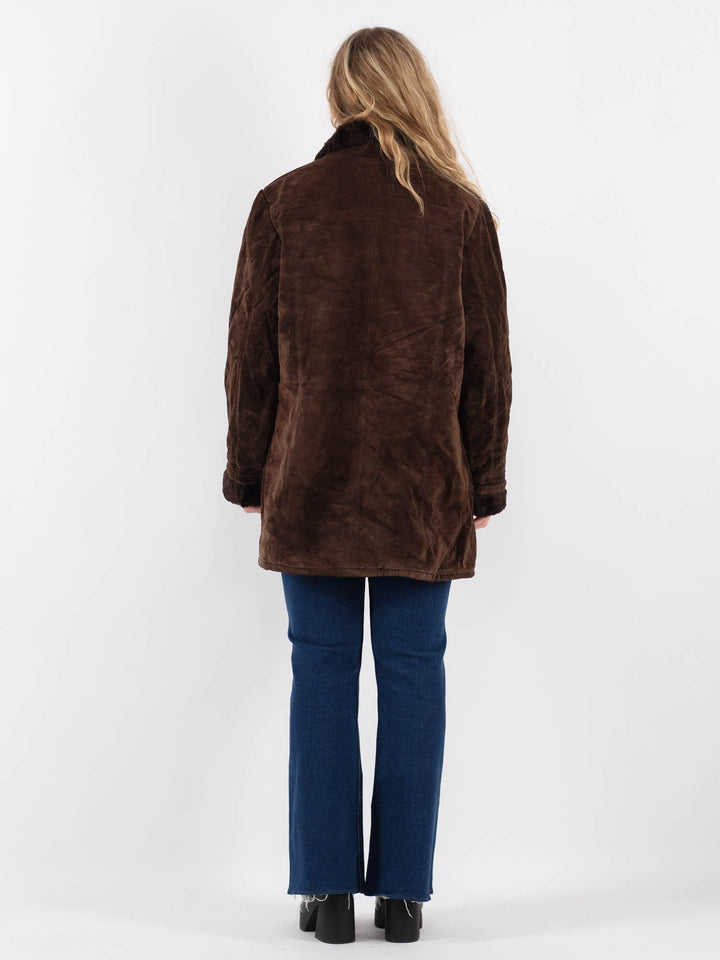 Vintage 90's Men Suede Sherpa Coat in Brown