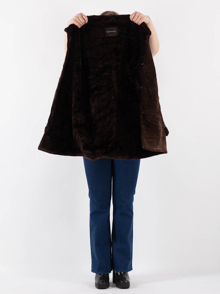 Vintage 90's Men Suede Sherpa Coat in Brown