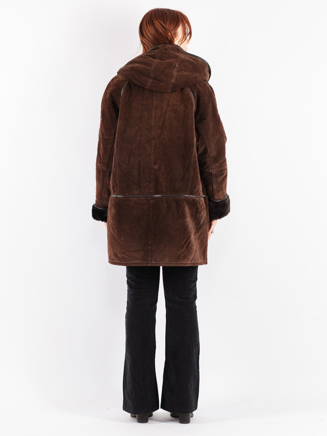 Vintage 90's Women Suede Sherpa Coat in Brown