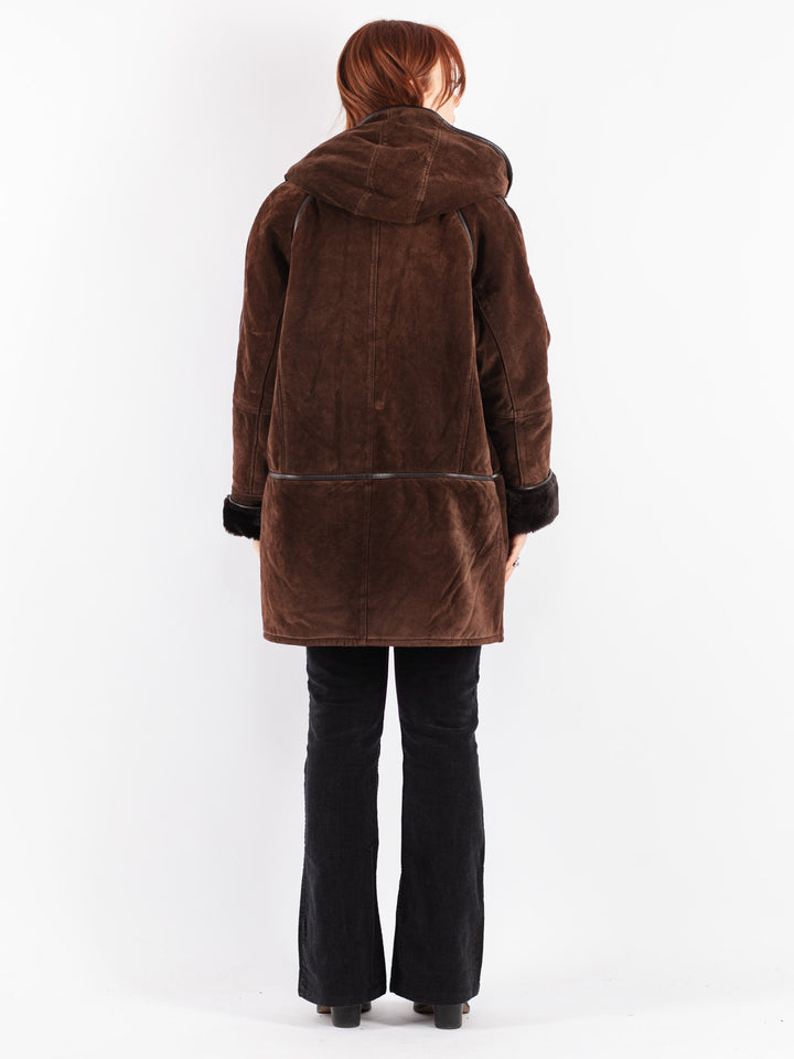 Vintage 90's Women Suede Sherpa Coat in Brown