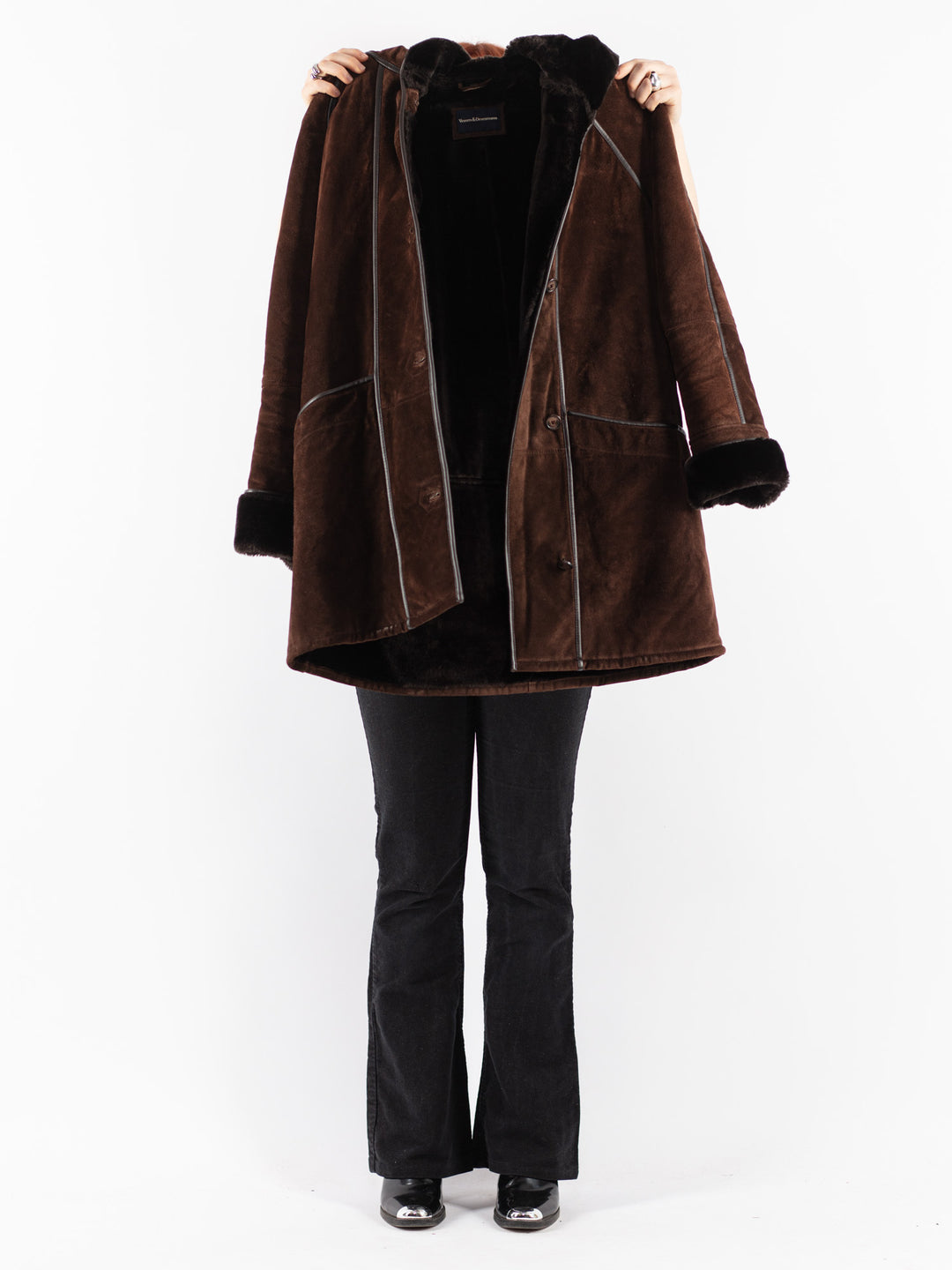 Vintage 90's Women Suede Sherpa Coat in Brown
