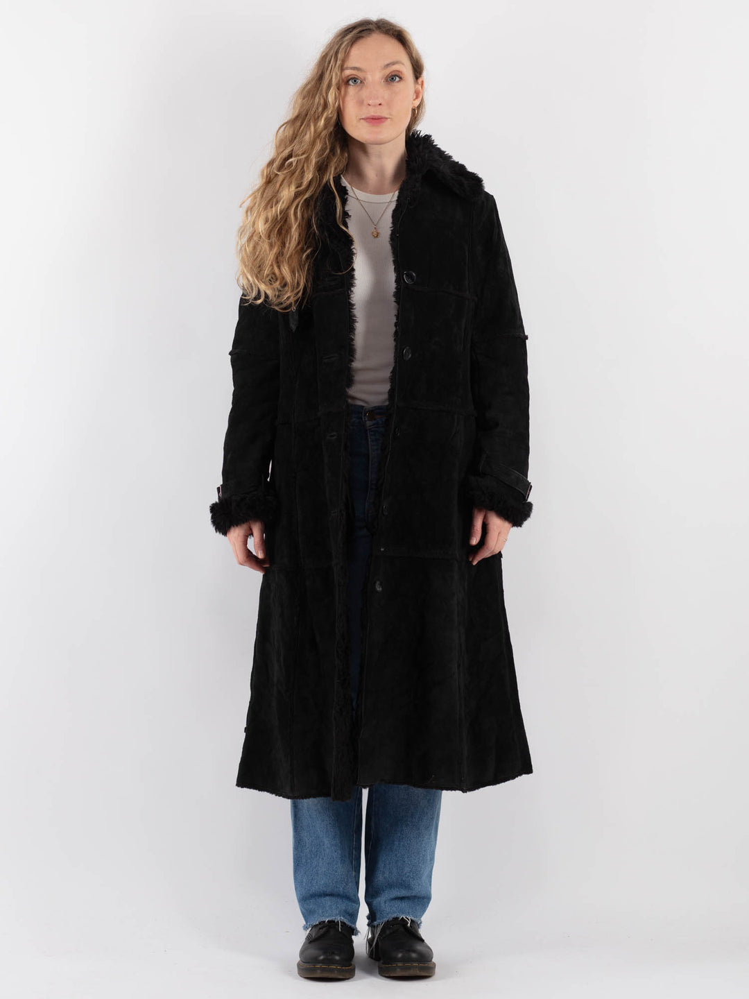 Vintage 90's Women Suede Sherpa Coat in BlackV9298
