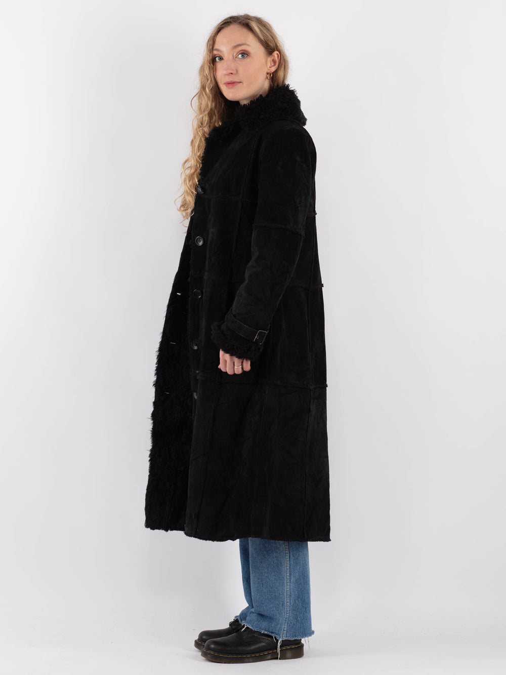 Vintage 90's Women Suede Sherpa Coat in BlackV9298