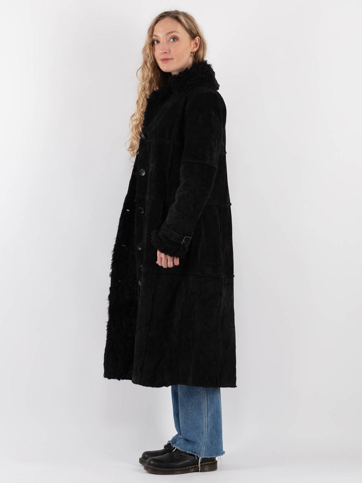 Vintage 90's Women Suede Sherpa Coat in BlackV9298