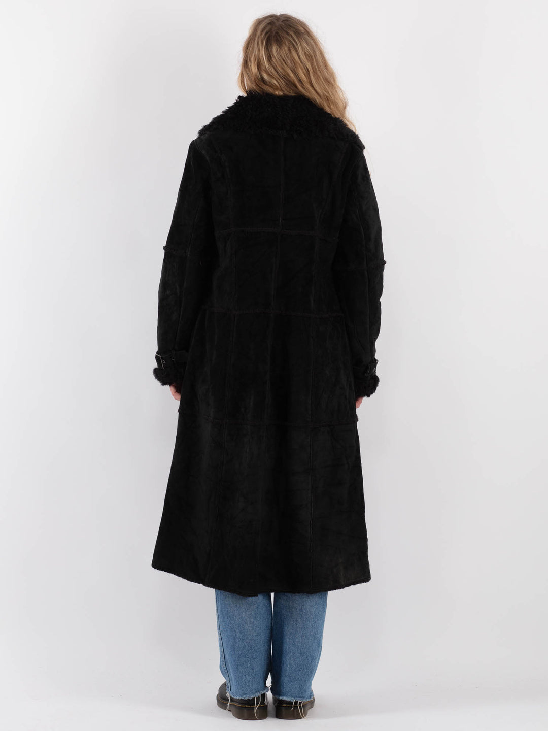Vintage 90's Women Suede Sherpa Coat in BlackV9298