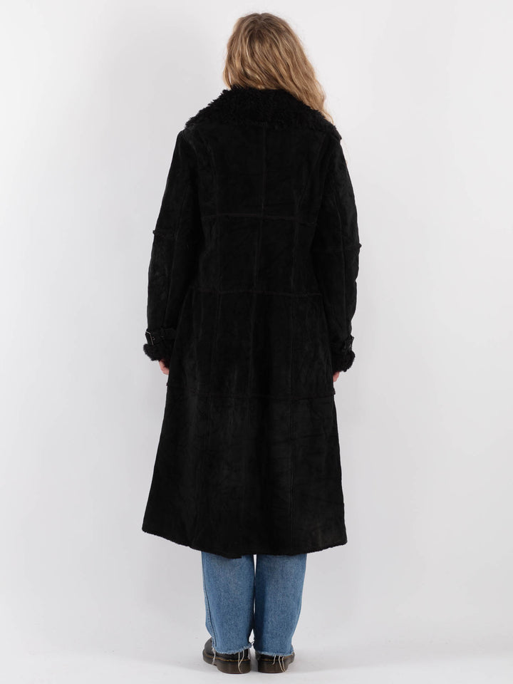 Vintage 90's Women Suede Sherpa Coat in BlackV9298
