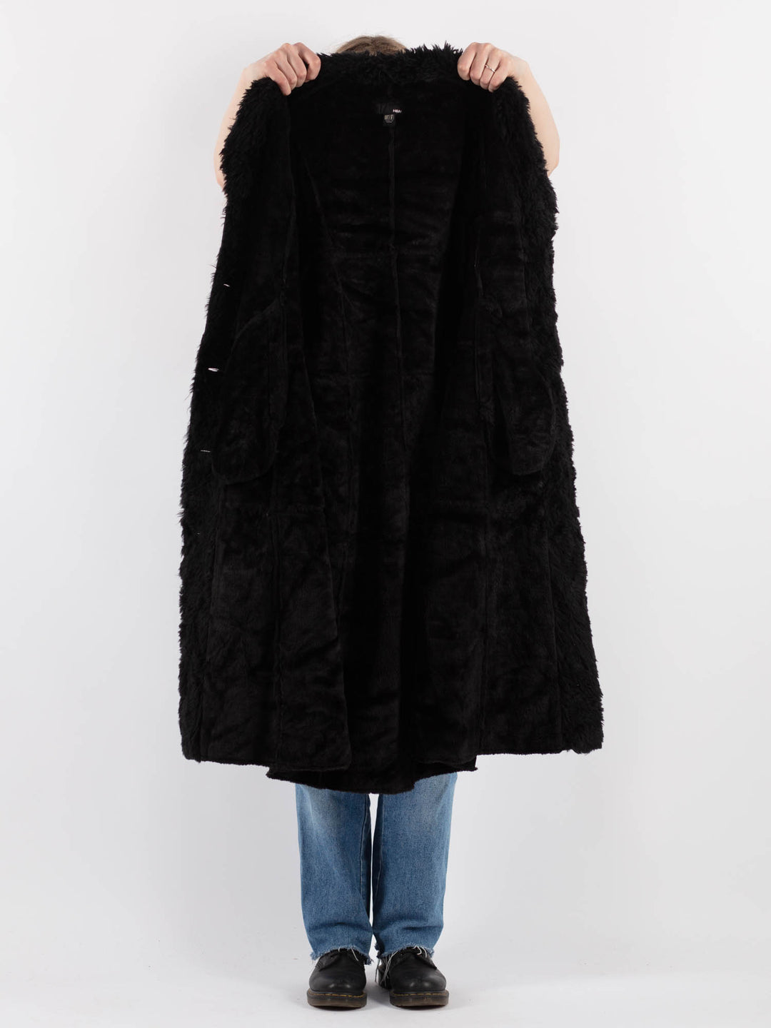 Vintage 90's Women Suede Sherpa Coat in BlackV9298