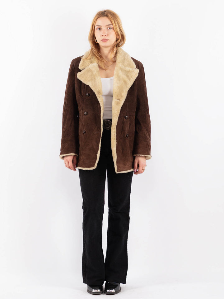 Vintage 90's Women Suede Sherpa Coat in BrownV9723