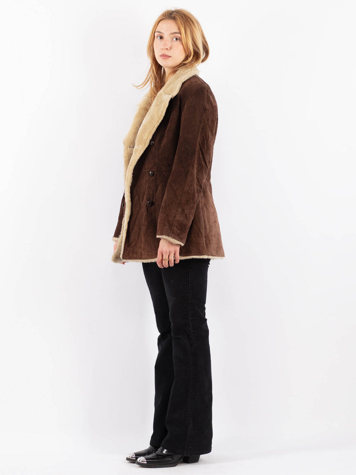 Vintage 90's Women Suede Sherpa Coat in BrownV9723
