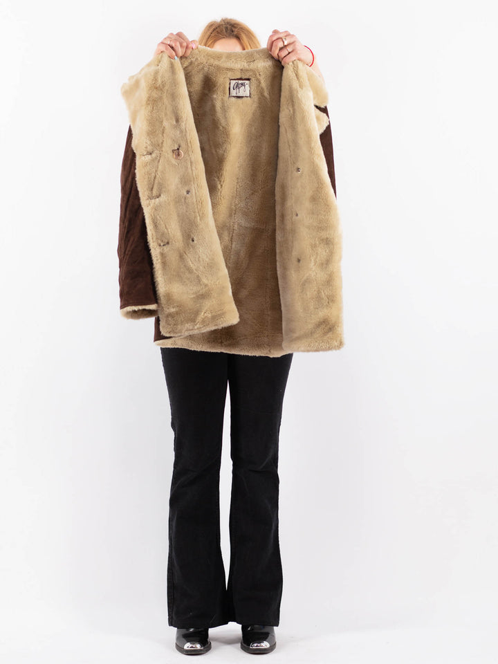 Vintage 90's Women Suede Sherpa Coat in BrownV9723
