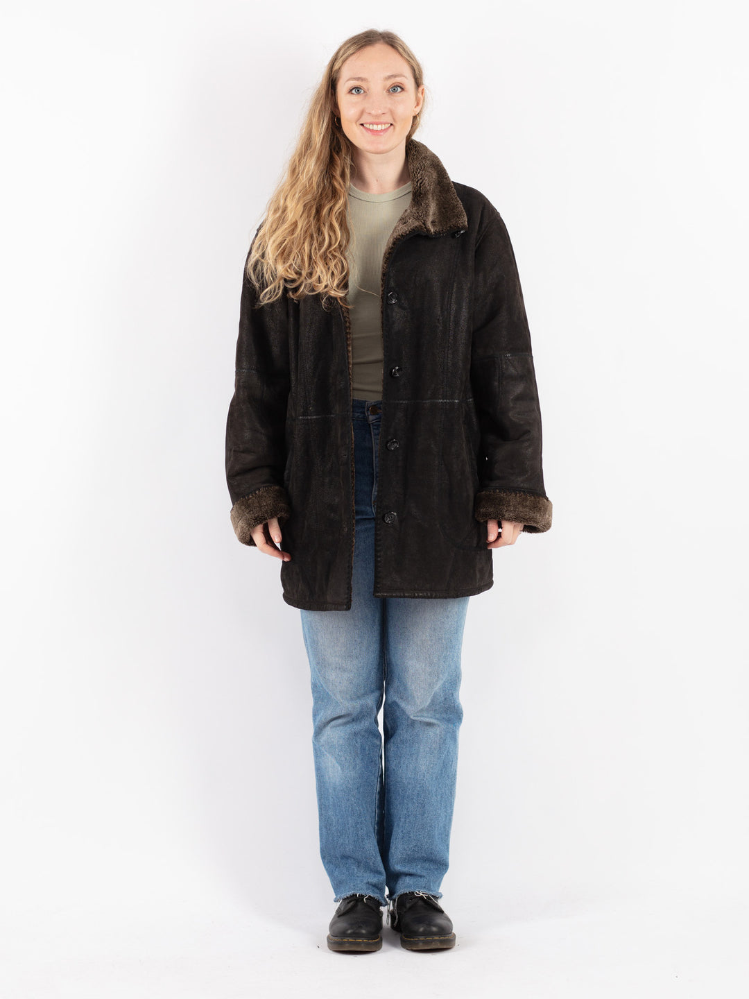 Vintage 90's Women Suede Sherpa Coat in Brown