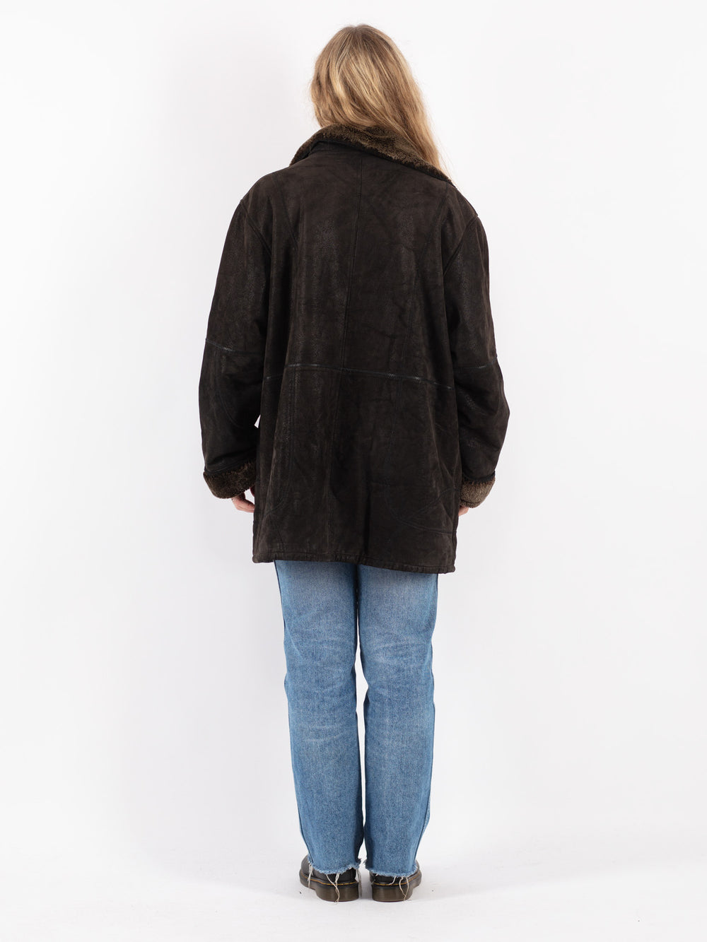 Vintage 90's Women Suede Sherpa Coat in Brown
