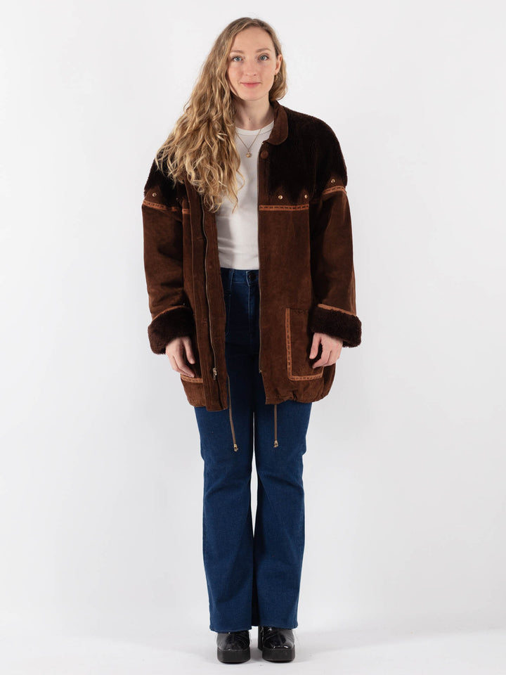 Vintage 90's Women Suede Sherpa Coat in BrownV9428