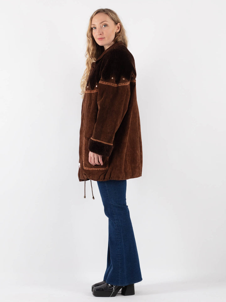 Vintage 90's Women Suede Sherpa Coat in BrownV9428