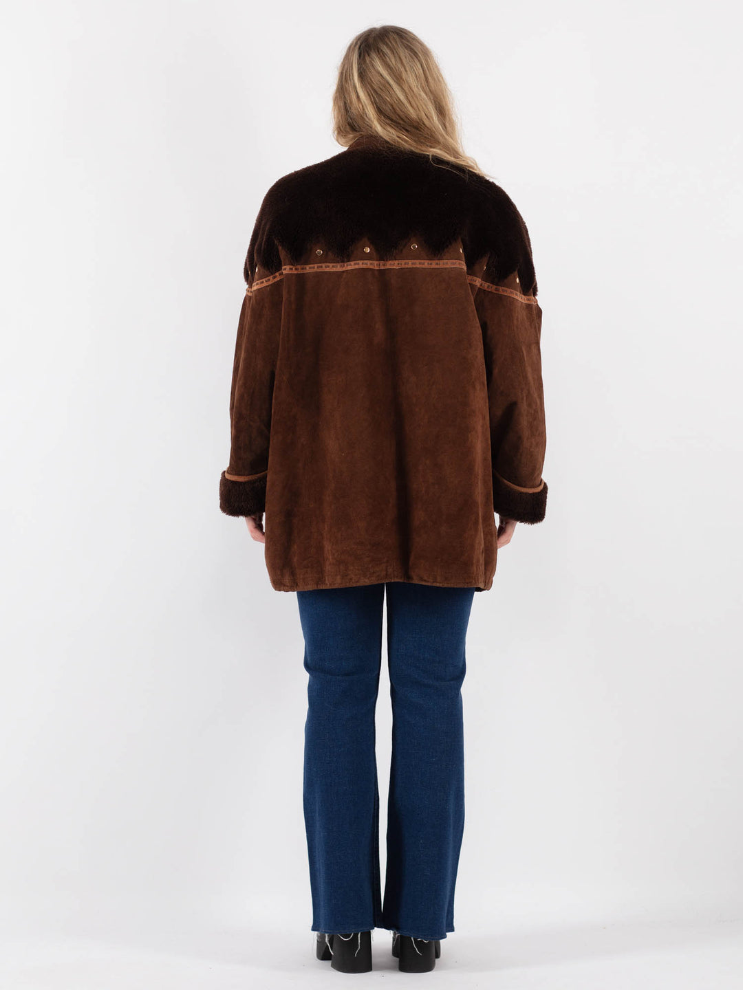 Vintage 90's Women Suede Sherpa Coat in BrownV9428