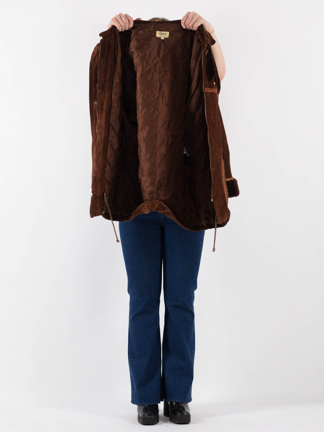 Vintage 90's Women Suede Sherpa Coat in BrownV9428