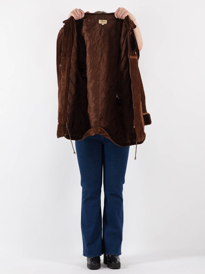 Vintage 90's Women Suede Sherpa Coat in BrownV9428
