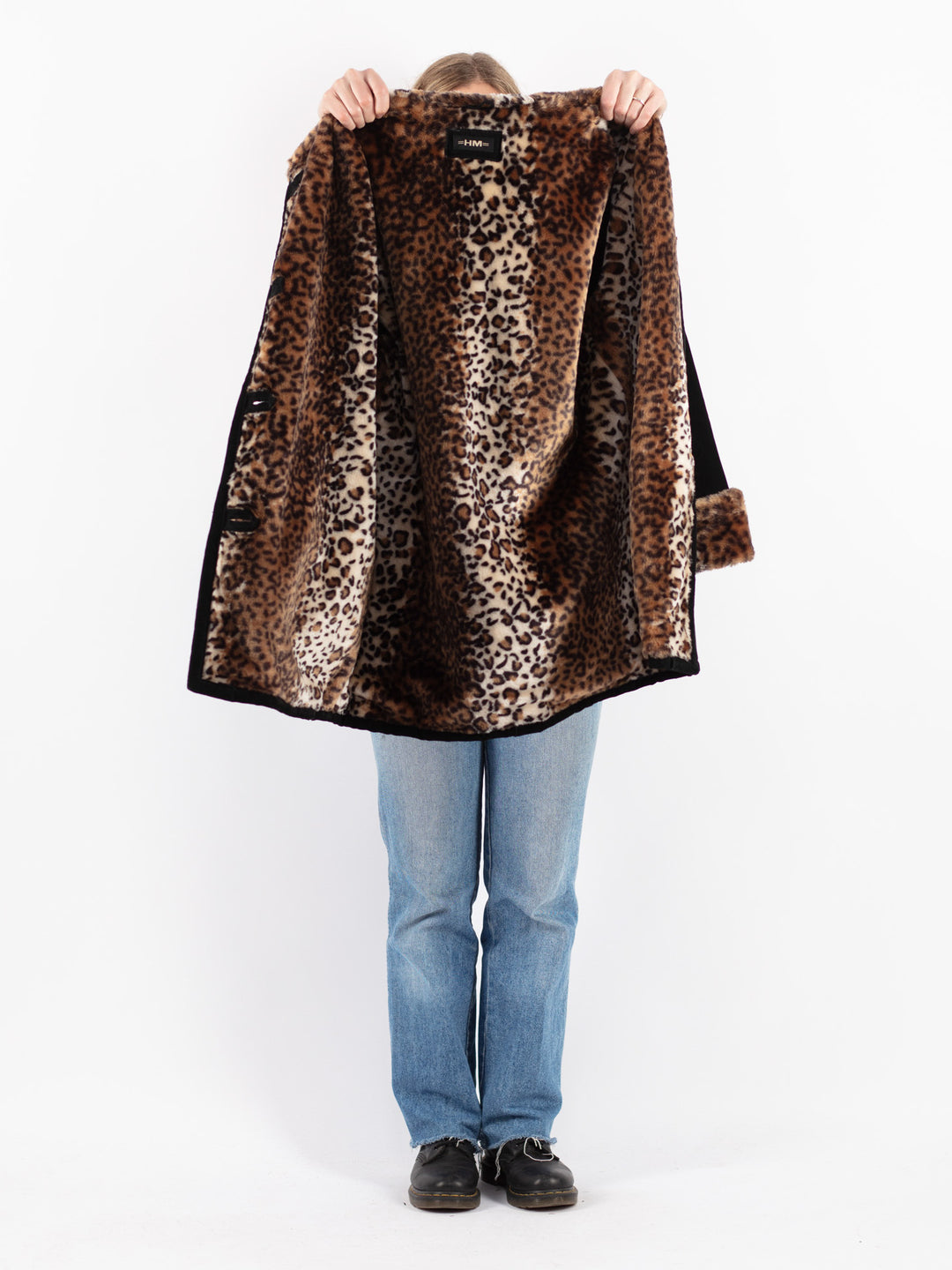 Vintage 90's Women Suede Sherpa Coat in Black