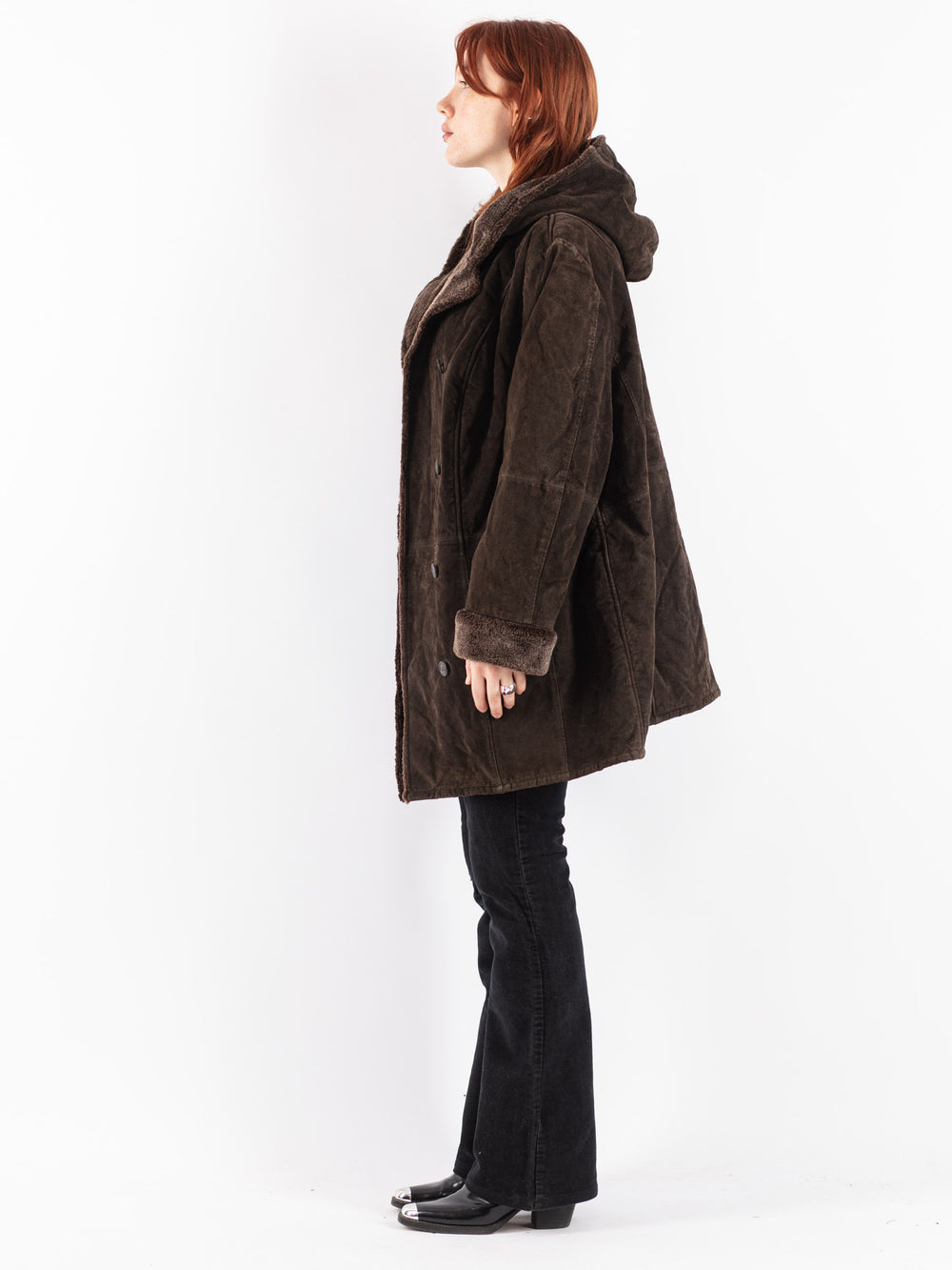 Vintage 90's Women Suede Sherpa Coat in Brown