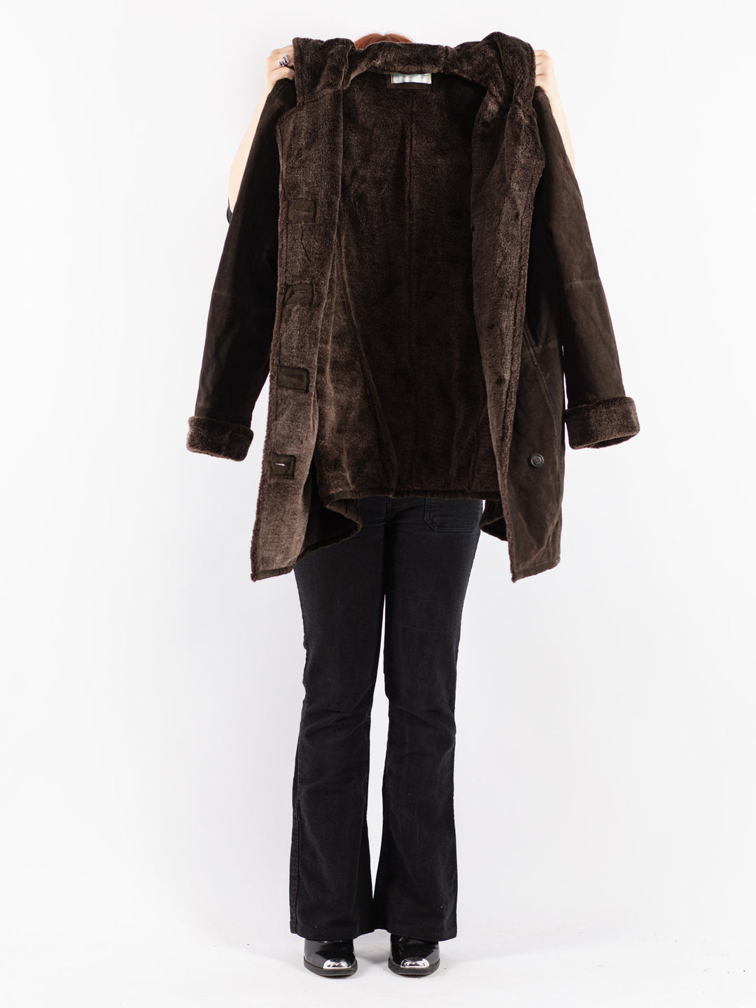 Vintage 90's Women Suede Sherpa Coat in Brown